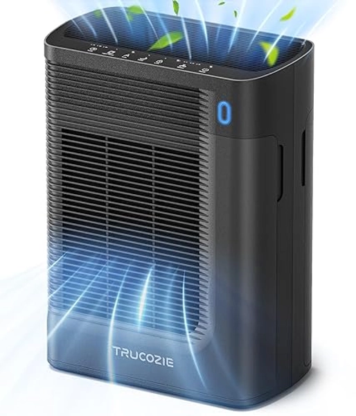 Trucozie Air Purifier for Home Large Room Bedroom Up to 1937 Ft² in 1 Hr With Double-sided Air Inlet, Air Quality and Light Sensors, HEPA Sleep Mode for Allergies, Dust, Pollen, Pet Hair, Black