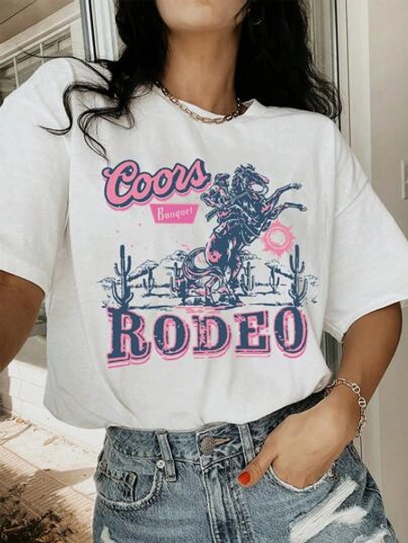 INAWLY Plus Size Round Neck Short Sleeve Letter Print Casual T-Shirt Graphic Tees Women Tops, For Summer