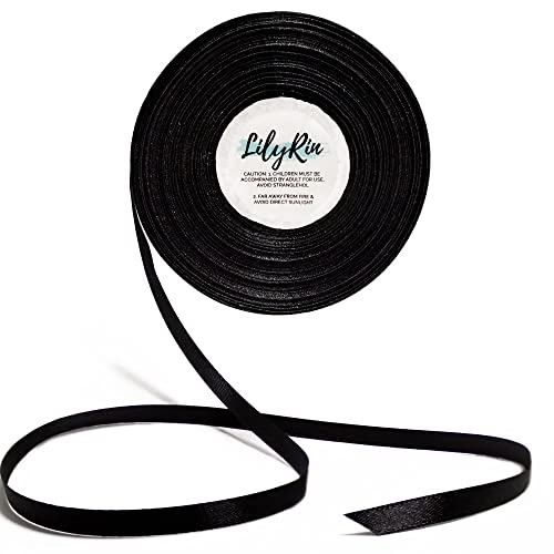 Black Ribbon 1/4 Inches 36 Yards Satin Roll Perfect for Scrapbooking, Art, Halloween, Wreath, Corset, Floral, Packing Birthday, Wrapping Christmas Projects Dark - Black