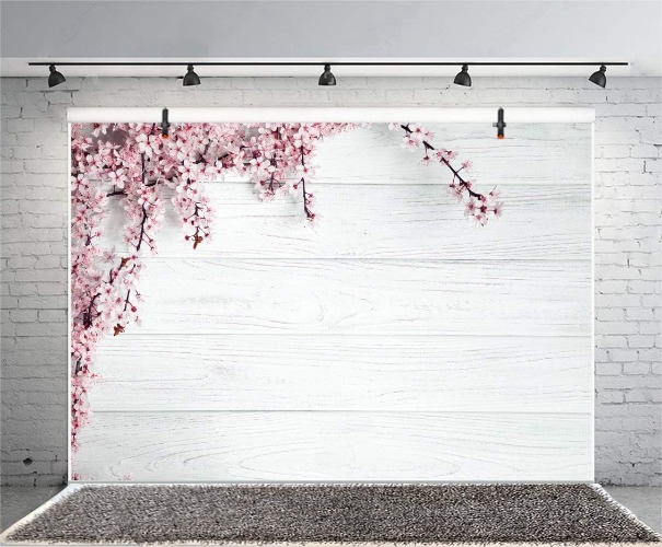 Baocicco 10x8ft Valentine's Day Backdrop Countryside Rustic White Wood Plank with Wood Texture Spring Pink Blossom Peach Apricot Cherry Background Children Baby Adults Portraits Backdrop - 10x8ft
