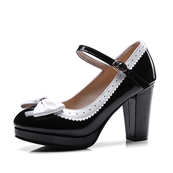 HILIB Woman's High Heel Lolita Shoes Cute Bowknot Mary Jane Shoes