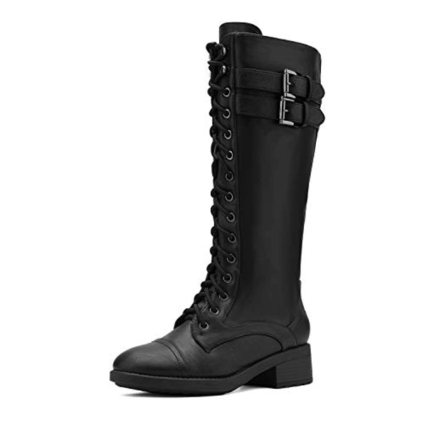 DREAM PAIRS Women's Pu Knee High Riding Combat Boots