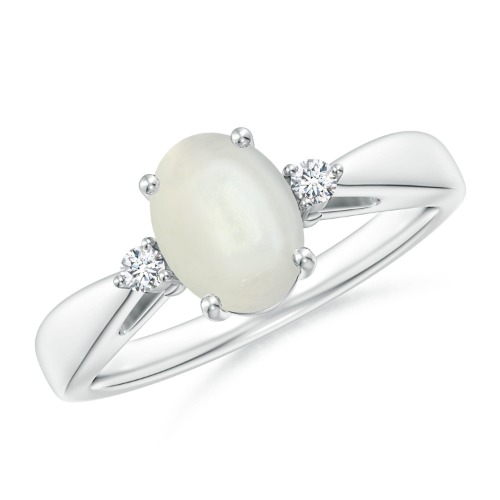 Tapered Shank Moonstone Solitaire Ring with Diamond Accents | Angara