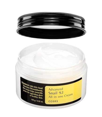 COSRX Advanced Snail 92 All in one Cream, 3.53 oz/100g | Moisturizing Snail Mucin Secretion Filtrate 92% | Facial Moisturiser, Long Lasting, Deep & Intense Hydration, Korean Skin Care