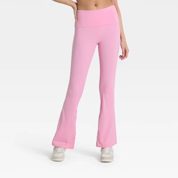 Women's High-Rise Foldover Waistband Flared Leggings - JoyLab™ Light Pink L
