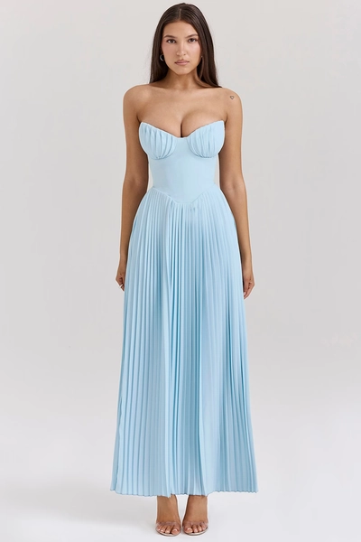 Marcella Ocean Blue Pleated Maxi Dress