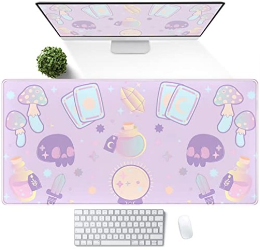 Kawaii Purple Desk Mat,Cute Witchy Elements Mouse Pad, Desk Pad Mystical Goth,XXL Gamig Desktop Mat,Extended Keyboard Mousepad Large for Computer Laptop,Girl Gamer Desk Decor 31.5''x15.7'' - Blue Purple