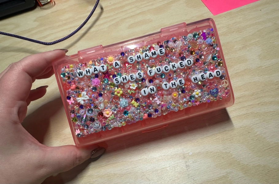 AM/PM 7 day medication box- made to order, bedazzled, mad woman, ts, mental health