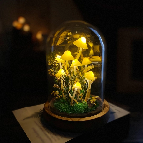 Enchanted Forest Mushroom Lamp, Yellow Mushroom Night Light, Table Top Decor, Fairy Tale Decor for Home, Mushroom Decor, Handmade Gift Lamp