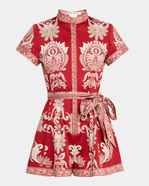 Lucy Roll-Sleeve Button-Front Romper