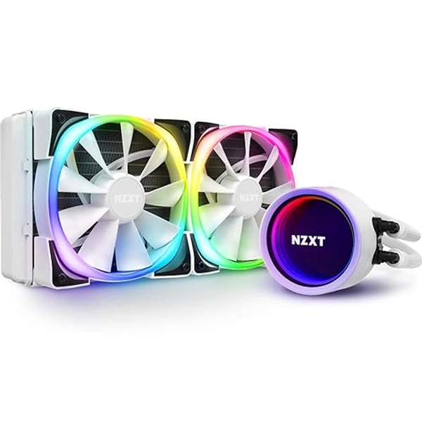 NZXT Kraken X53 RGB 240mm - RL-KRX53-RW - AIO RGB CPU Liquid Cooler - Rotating Infinity Mirror Design - Powered By CAM V4 - RGB Connector - Aer RGB V2 120mm Radiator Fans (2 Included) - White