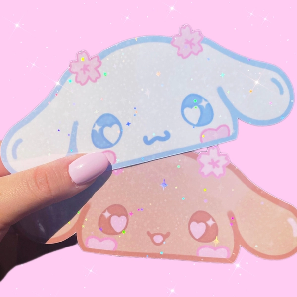 Kawaii Sakura Japanese Bunny Puppy Anime Peeker Holographic Car Decal Sticker