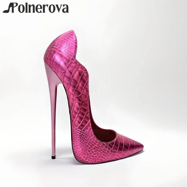16cm Metallic Croc Pumps Pointed Toe Stiletto High Heels