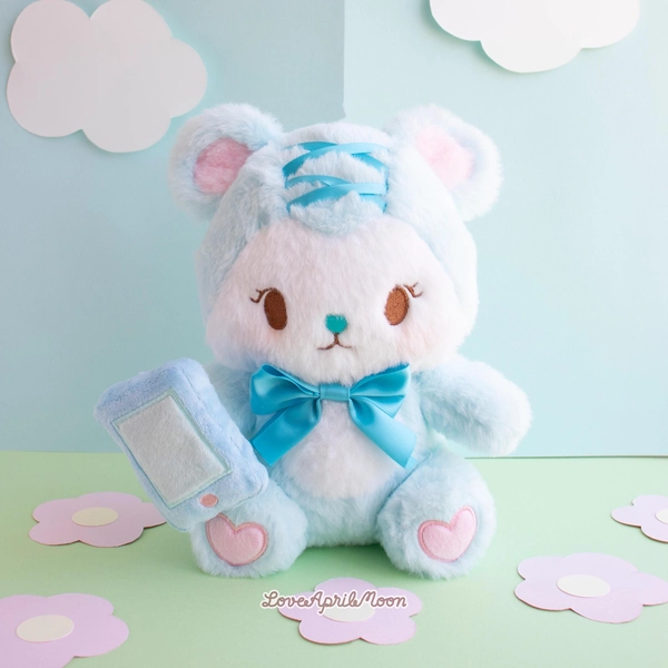 OllieRue Plushie, bear stuffed animal, kawaii plush, cute animal, coquette plushie, bear, blue plush, teddy bear, bow tie, vintage
