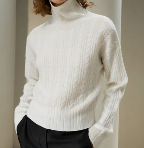 Cashmere Classic Cable Knit Turtleneck Sweater