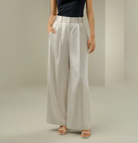 High-Waisted Wide Leg Dense Silk Pants