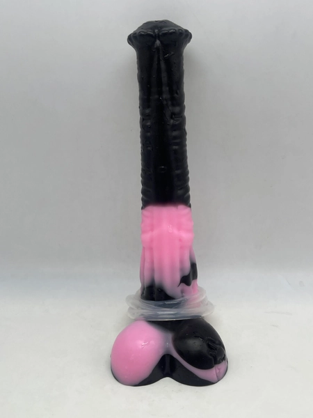 Horse Amur 8 inch 00-50 shore medium firmness with CUMTUBE color black with pink spots