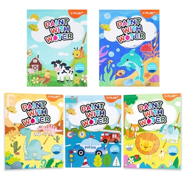 YPLUS Paint with Water Books for Toddlers, Watercolor Painting Paper for Kids Ages, Art Craft Gift for Drawing with Brush (All 5 Themes)