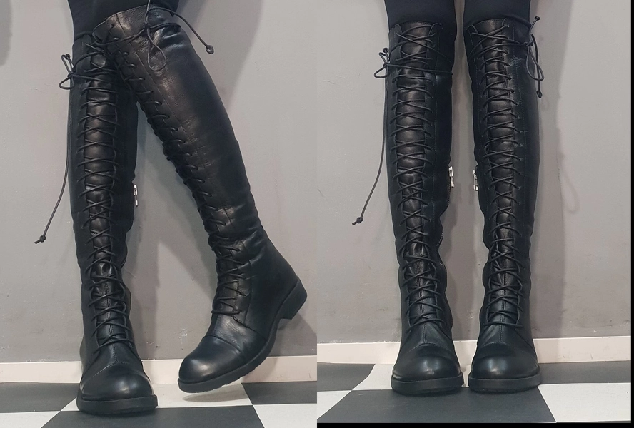 Black Flat Boots, Black Leather High Boots, Extravagant Shoes, Women Leather Shoes, Gothic Shoes, Long Boots, Handcrafted Shoes
