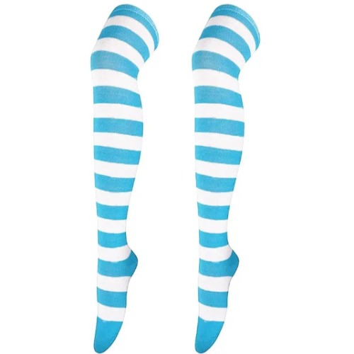 Striped Patterned Socks (Thigh High) - Blue and White