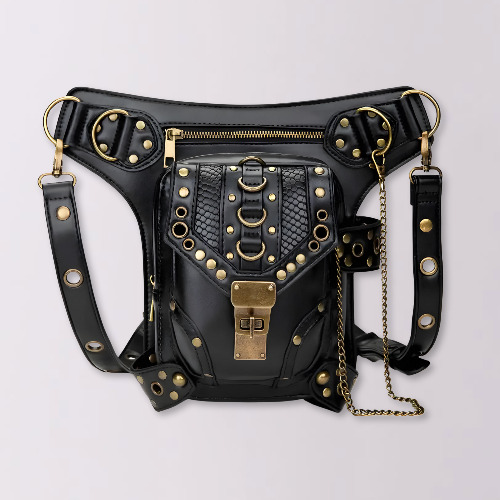 Steampunk Leather Hip Holster - Black/gold / One-size
