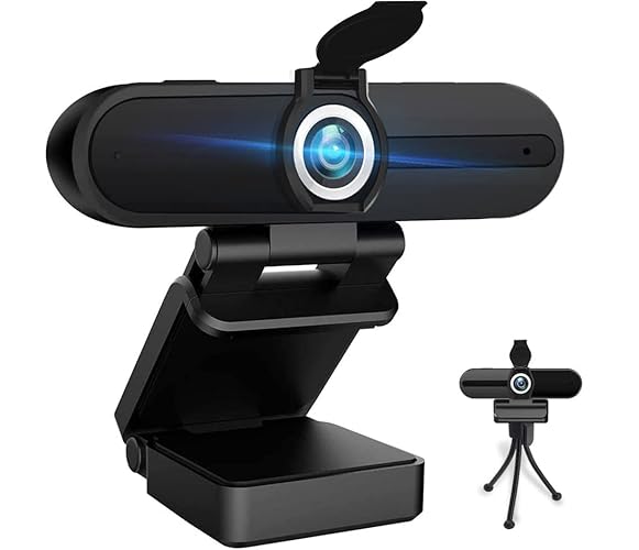 HZQDLN 4K Webcam with Microphone, 8MP Laptop PC Desktop Computer Web Camera, USB Webcams for Video Calling Recording Streaming Video Conference, Webcam with Tripod，Privacy Shutter - Black 4K