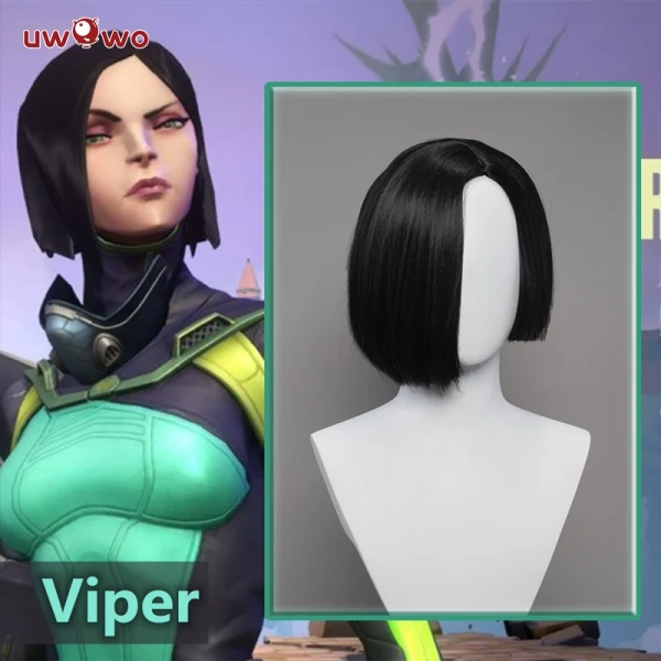 Uwowo Valorant Cosplay Viper Cosplay Wig Short Black Hair