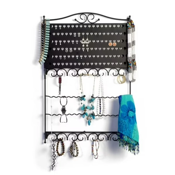 Mango Steam Deluxe Wall Mounted Closet/Wardrobe Jewelry & Earrings Organizer (Metal, Black)