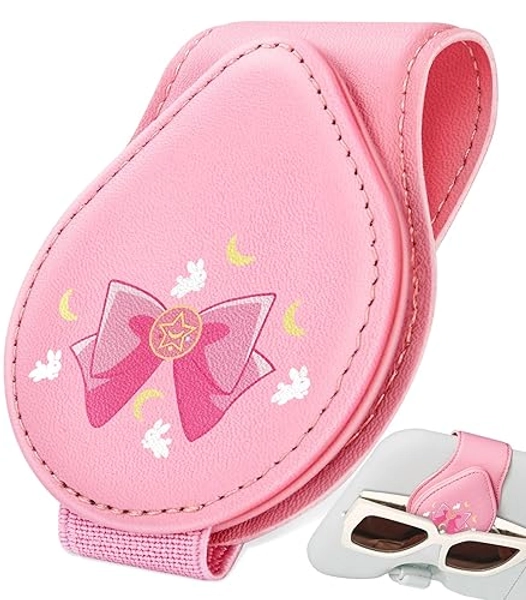 Jupswan Sunglass Holder for Car Visor Sunglasses Clip Magnetic Eyeglass Glasses Holder Leather Cute Auto Visor Accessories Accessory Presents for Women Men