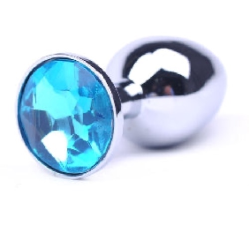 Butt Plug - Polished Metal - Blue Stone - Medium