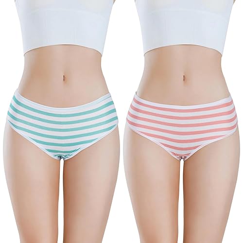 TOMORI Japanese Anime Striped Panties Bikini 2 Pack Cotton Cute Briefs Cosplay Underwear Blue/Pink One Size