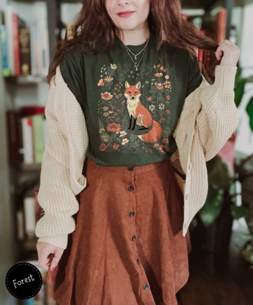 Cute Flower Fox Shirt, Vintage Floral Cottagecore Shirt, Wildflower Meadow, Woodland Lover Gift for Her, Fairycore Tee, Forestcore T-shirt - Etsy UK