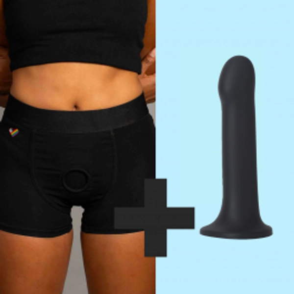 Pack Boxer Harness Black XS-5XL + WondHer Strap-On Dildo