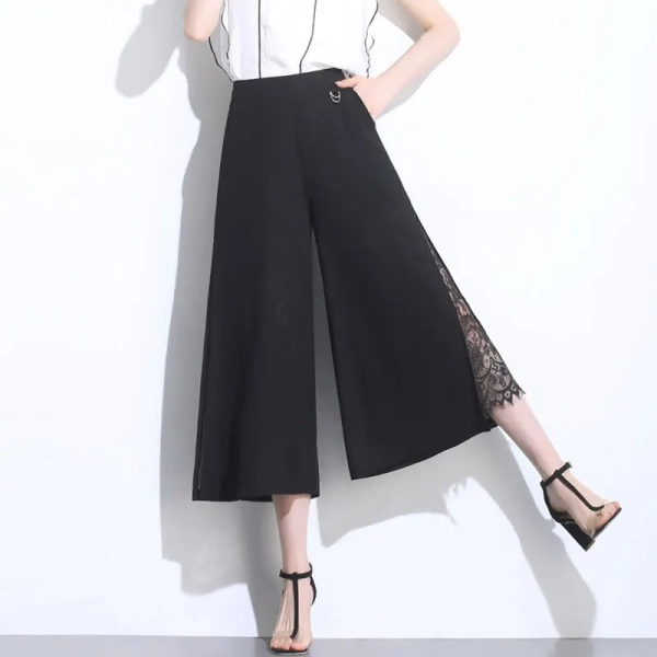 Lace Stitching High Waist Wide Leg Pants
