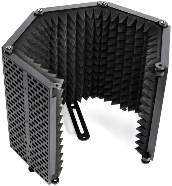 Moman Microphone-Isolation-Shield-Reflection-Filter 5-Panel Mic Screen Studio Recording Foldable Windscreen Vocal Booth with Thread Mount Absorbent Foam for Desktop USB PC Micro Streaming Youtube RF30