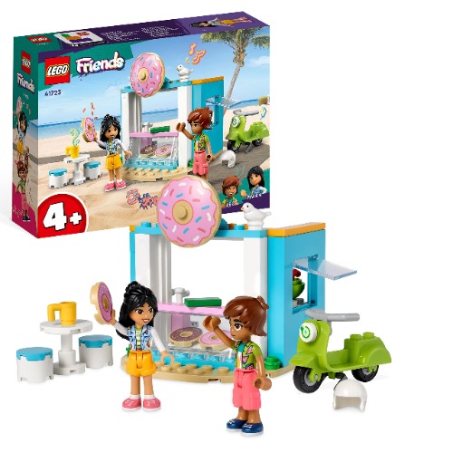 LEGO 41723 Friends Doughnut Shop Cafe Playset, Small Gift Toys for Girls and Boys 4 Plus Years Old with Liann and Leo Mini-Dolls and Toy Scooter, 2023 Series Characters