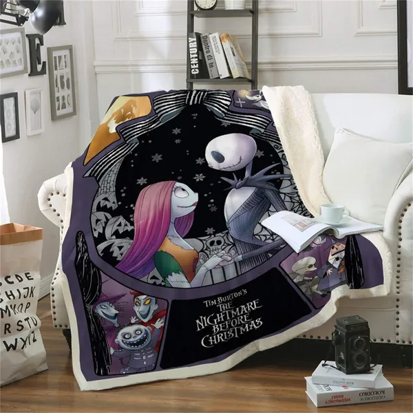 Soft Warm Kids Adults Fleece Throw Blanket,Nightmare Before Christmas Throw Blanket for Couple,Skull Bedding for Bed Couch,100% Microfiber,150×200 cm