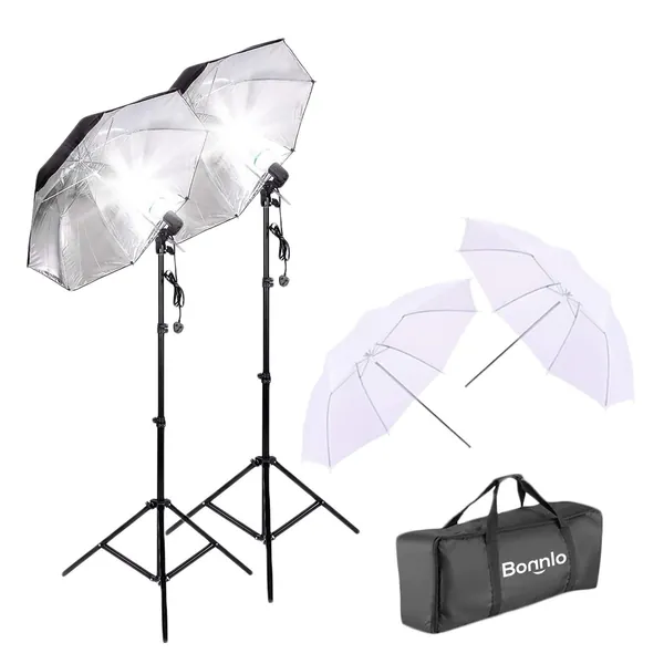 Bonnlo Photography Umbrellas lighting Kit, Camera Lighting Kit with 2m Light Stand for Studio Photo Video Portrait Photography