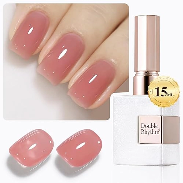 Double Rhythm 15ML Gel Polish Jelly Sheer Pastel Light Milky Color 1 PC 0.53 OZ Bottle UV Nail Polish Art Salon at Home for Women (Pink-B-A1384)