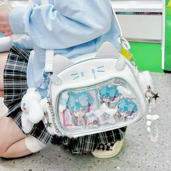 New Y2K Korean Kawaii Cat Ita Bag Cute PU Shoulder Bag Girls Transparent Pocket Harajuku Crossbody Bag Women's Fashion Backpacks - AliExpress 