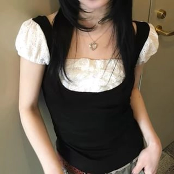 Short Sleeve Square Neck Mock Two Piece Top