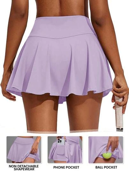 SHEIN Sport Studio Women Badminton Tennis Yoga Fitness Running Marathon Purple Sports Skirt With Inner Shorts Purple Skirt And Pockets Athletic Skirt