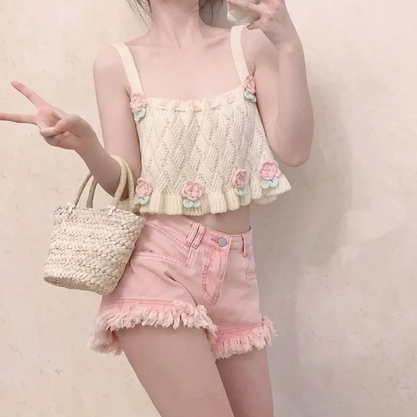 Soft Pink Tulip Accented Angelcore Tank Top