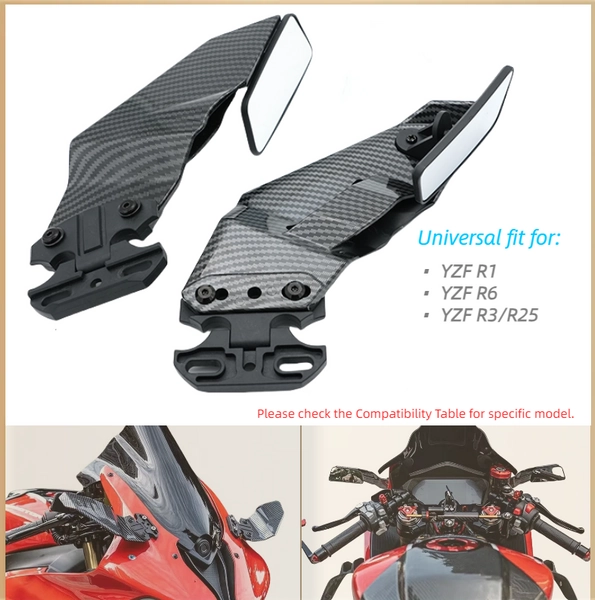 Carbon Fibre Look Wind Wing Rearview Mirrors for Yamaha YZF R1 YZFR6 YZFR3 R25