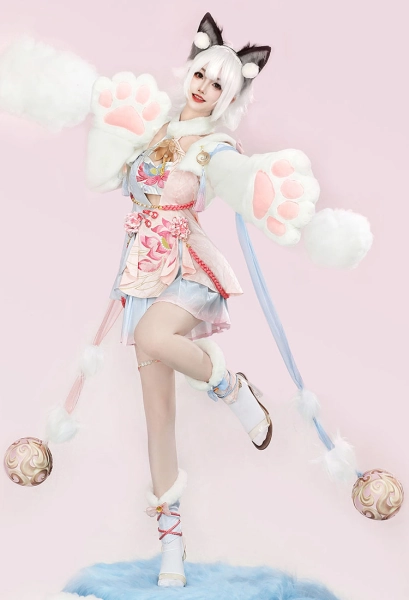 NARAKA: BLADEPOINT Feria Shen Cosplay Costume Robe à Fleurs Roses et Cape avec Jupe Courte et Couvre-Jambes