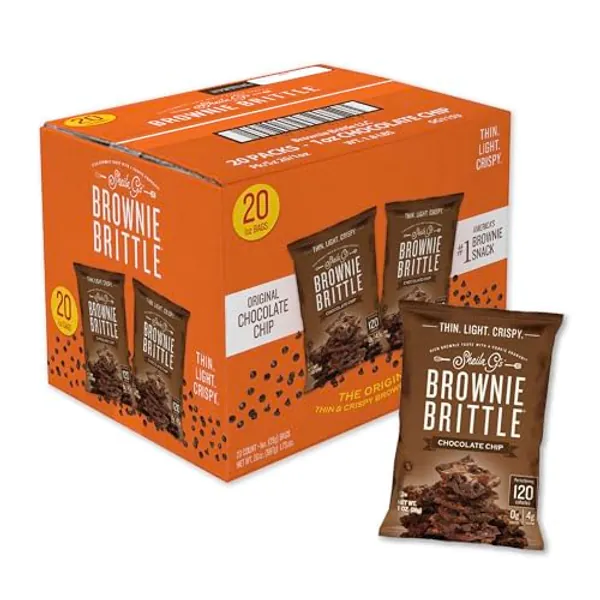 Sheila G's Brownie Brittle – Original Chocolate Chip Thin and Crispy Sweet Snacks (Pack of 20, 1 oz), Rich Gourmet Brownie Bites Dessert