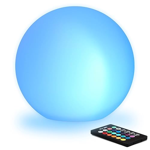 Mr.Go 8-inch Ultra-Fun LED Glowing Ball Light w/Remote, RGB Color Changing Globe Mood Lamp, 16 Colors 8 Brightness 4 Lighting Modes, Waterproof, Rechargeable & AC Adapter Power, Stunning Light Orb - Ball 8"