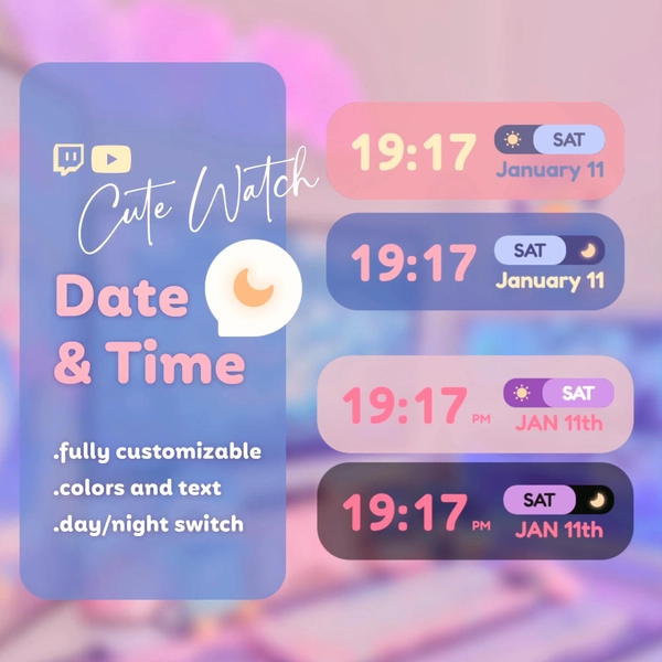 DATE & TIME Customizable Widget for Twitch and Youtube | Coworking Cozy Streams | Streamelements - OBS