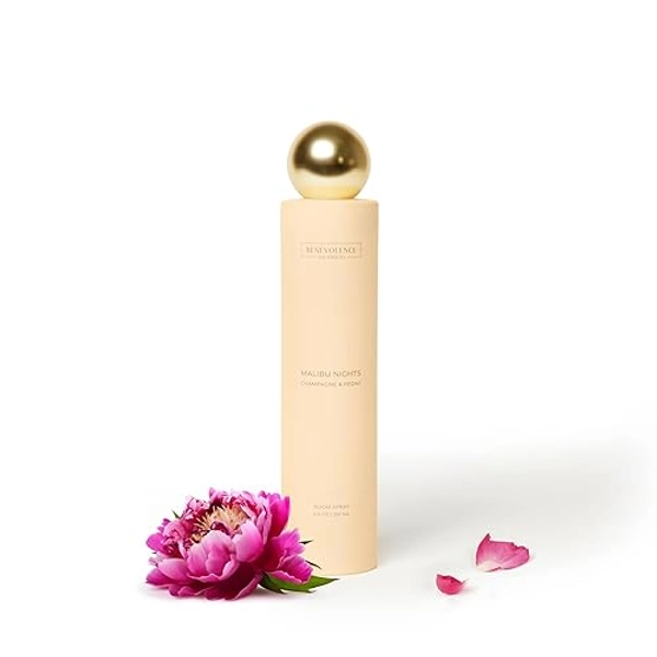 Benevolence LA Malibu Nights Room Spray | Champagne & Peony | 3.4oz | Versatile Home Fragrance, Pillow & Linen Spray | Low VOC, No Alcohol | Malibu Sands Collection