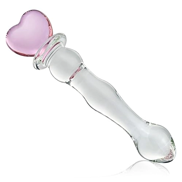 Crystal Double-Ended Dildo G-Spot Stimulation Butt Plugs Anal Beads Glass Pleasure Wand with Pink Heart Handle Sex Factory